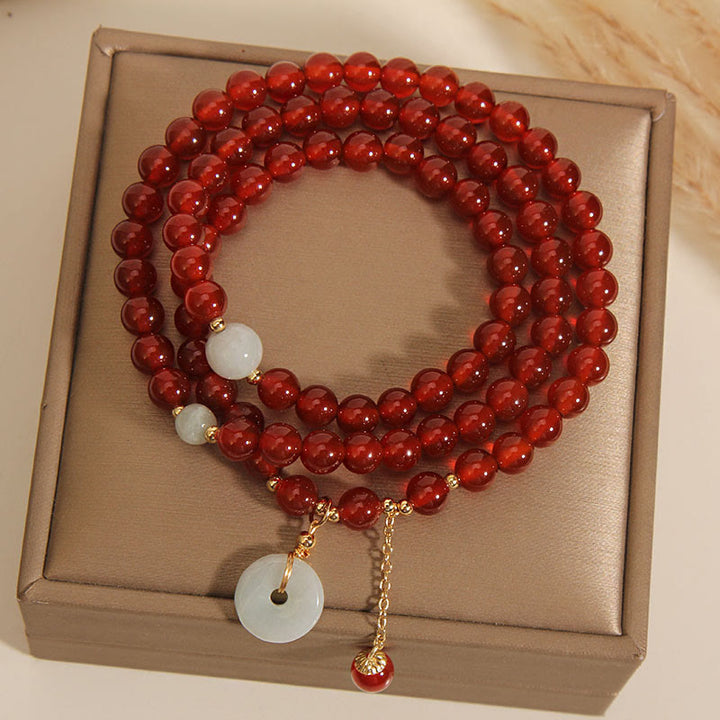 Buddha Stones天然赤瑪瑙翡翠 平和バックル 落ち着いたトリプルラップブレスレット