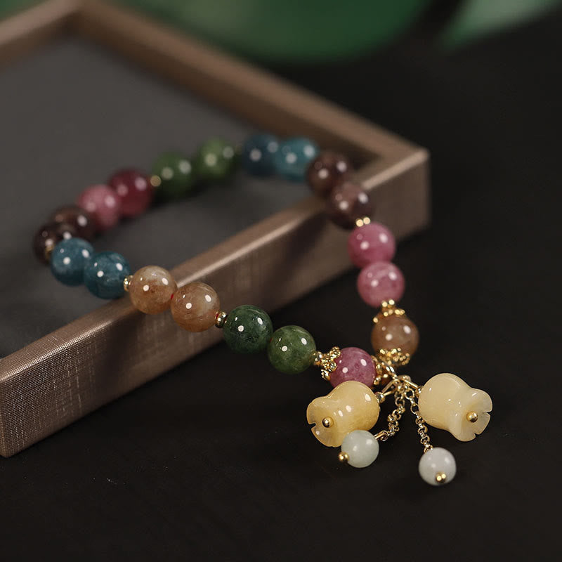 Buddha Stones天然カラフルトルマリンフラワービーズラブブレスレット