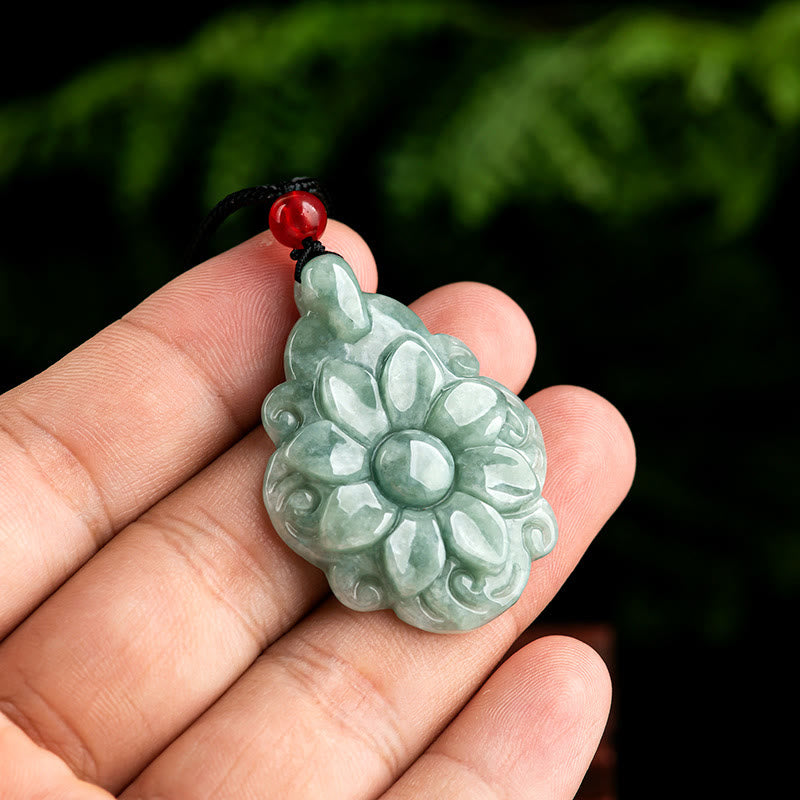 Buddha Stones天然翡翠カランコエブロスフェルディアナ花柄幸運ネックレスペンダント