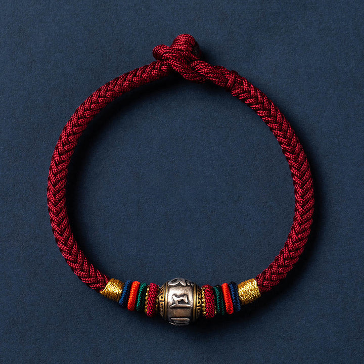 Buddha Stones925 スターリングシルバー チベット ハンドメイドオーム・マニ・パドメ・フム幸運の守護 キングコングノット 編み込みブレスレット