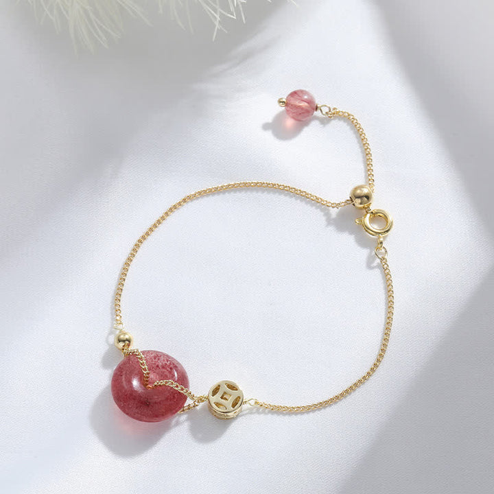 Buddha Stonesストロベリークォーツ ピースバックル コイン ラブブレスレット