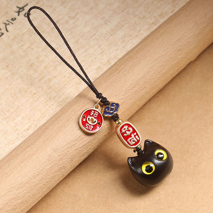 Buddha Stones黒檀 招き猫 縁起の良い雲 平和 キーホルダー 携帯電話 吊り下げ装飾