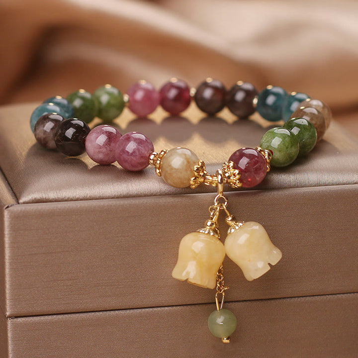 Buddha Stones天然カラフルトルマリンフラワービーズラブブレスレット