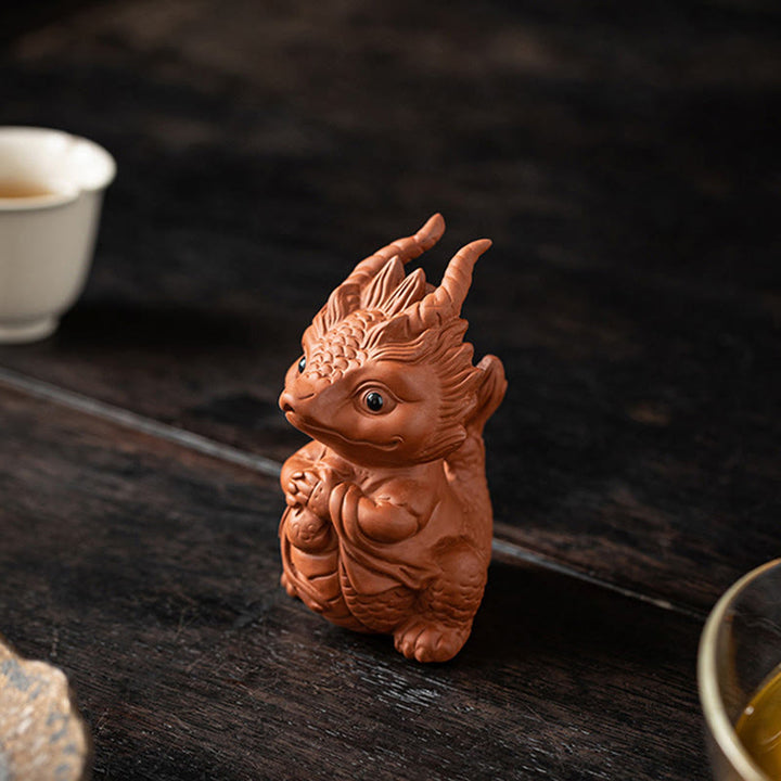 Buddha Stones幸運 龍 富 茶 ペット 紫 粘土 置物 装飾