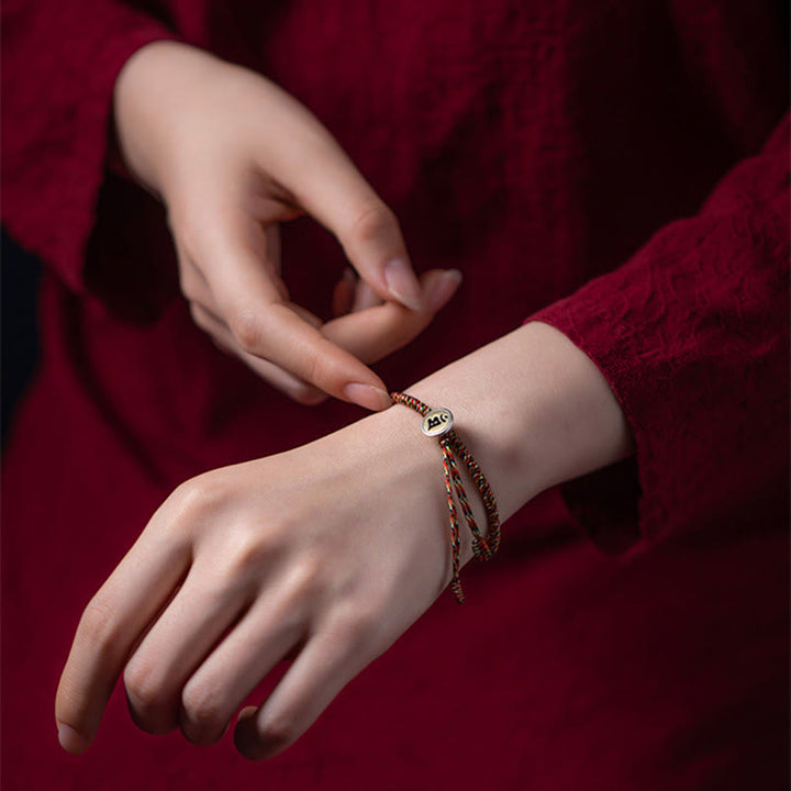 Buddha Stonesハンドメイド 925 スターリングシルバー十二支誕生仏守護 カラフル ロープブレスレット