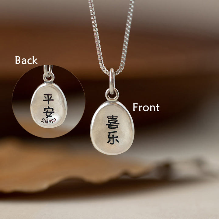Buddha Stones999スターリングシルバー 平和と喜び 福の字 幸運 925スターリングシルバー チェーンネックレスペンダント