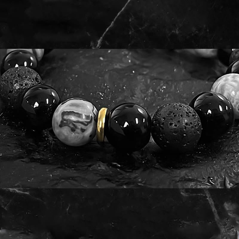 Buddha Stones黒曜石 溶岩石 陰陽強さブレスレット - image 14