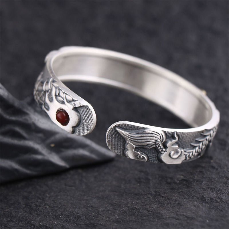 Buddha Stones999スターリングシルバー ドラゴン パワー守護ブレスレットバングル