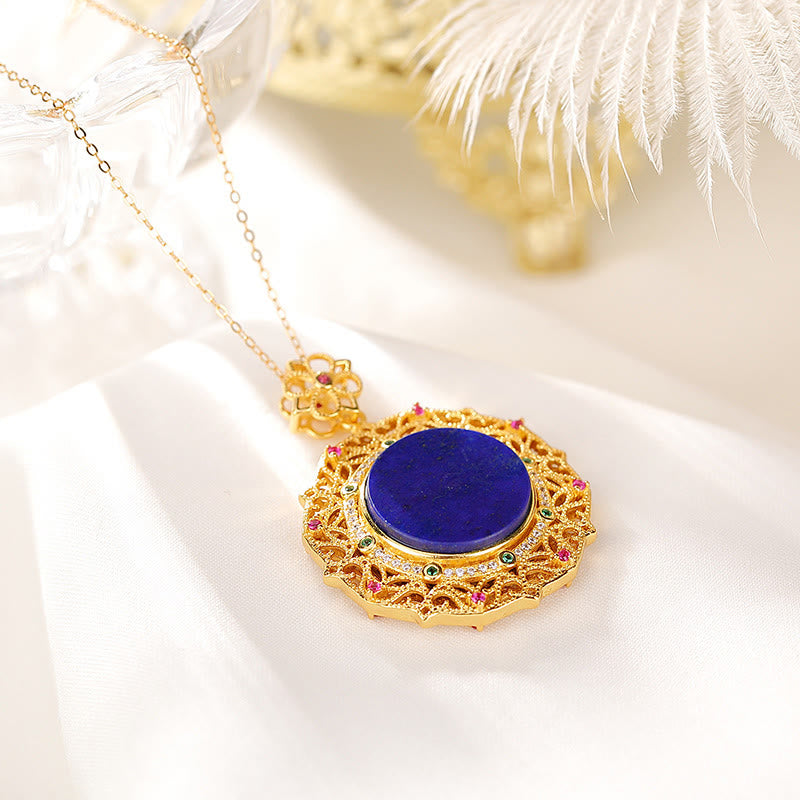 Buddha Stones 925スターリングシルバーメッキゴールドラズライトポジティブネックレスペンダント