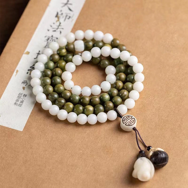 Buddha Stones天然グリーンサンダルウッド 菩提樹の癒しのブレスレット