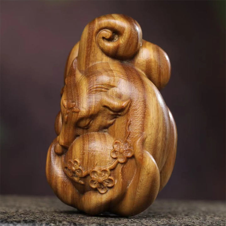 Buddha Stonesミニ九尾狐緑白檀平和装飾車吊り飾り
