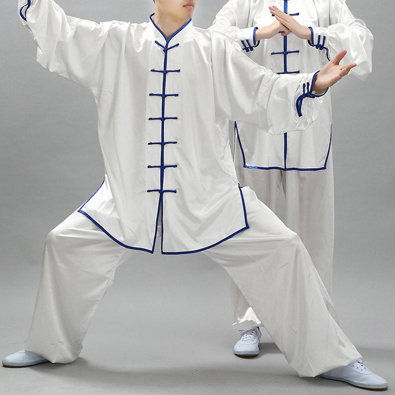 Buddha Stonesシンプルな柄 瞑想 祈り スピリチュアル 禅 太極拳 気功 練習 ユニセックス 服セット - 白＋青のエッジ - 3XL-US/UK/AU/EUサイズ対応- 2XL - image 0