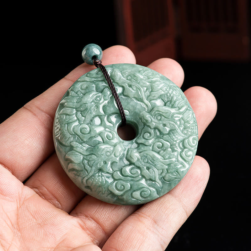 Buddha Stones龍年 天然翡翠 九龍 平和バックル 守護ネックレス ペンダント