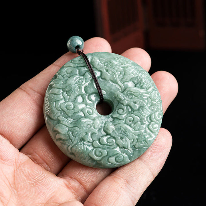 Buddha Stones龍年 天然翡翠 九龍 平和バックル 守護ネックレス ペンダント