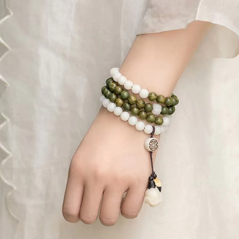 Buddha Stones天然グリーンサンダルウッド 菩提樹の癒しのブレスレット