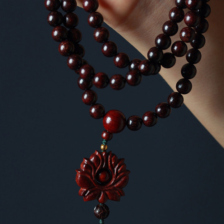Buddha Stonesチベット小葉紅檀蓮Malaバランスブレスレット