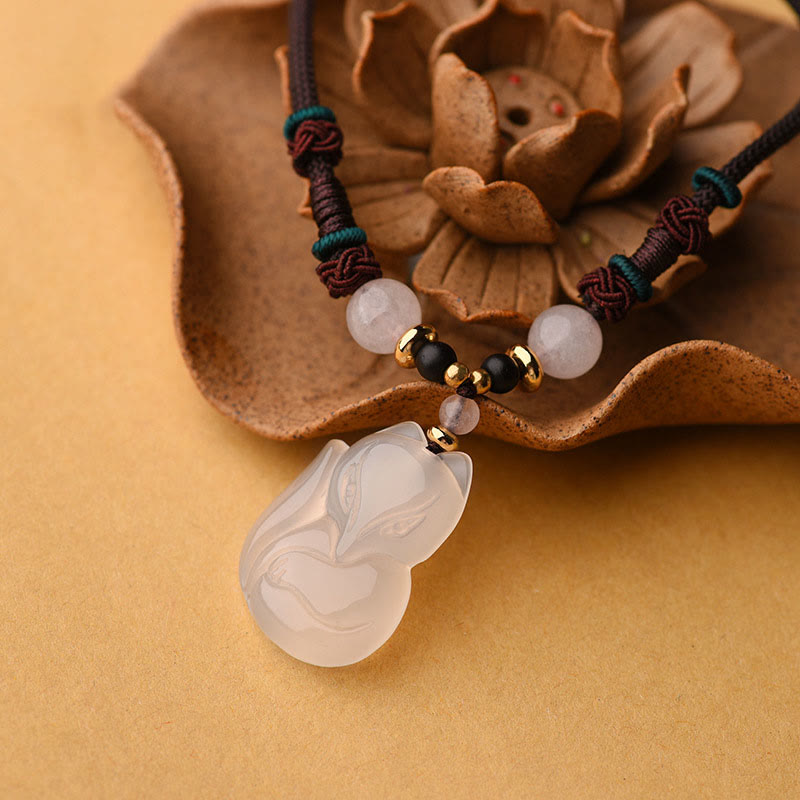 Buddha Stonesカルセドニーフォックス ピンククリスタルビーズ ハーモニーストリングネックレスペンダント