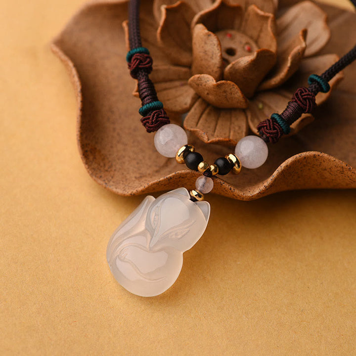 Buddha Stonesカルセドニーフォックス ピンククリスタルビーズ ハーモニーストリングネックレスペンダント