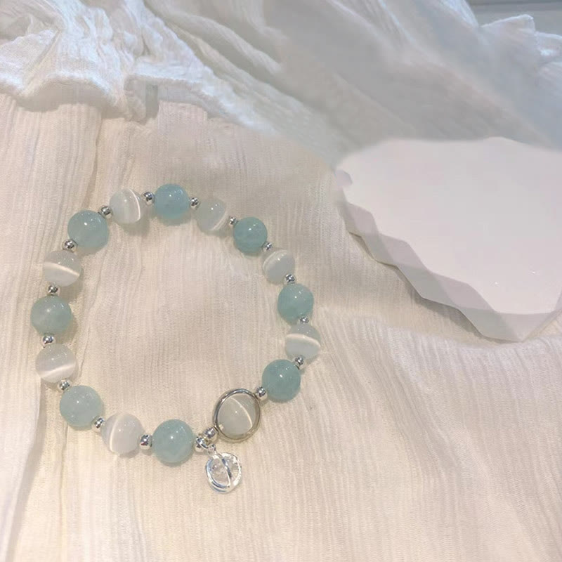 Buddha Stones 925スターリングシルバー キャッツアイ アクアマリン サポートチャームブレスレット - image 4