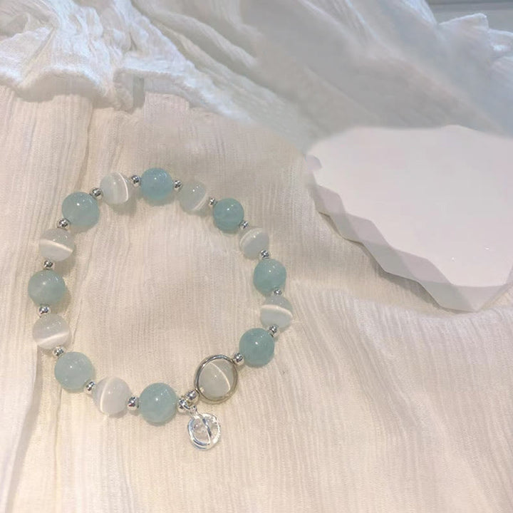 Buddha Stones 925スターリングシルバー キャッツアイ アクアマリン サポートチャームブレスレット