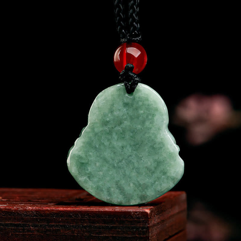 Buddha Stones天然グリーン翡翠 笑う仏陀 幸運 豊穣 ネックレス ペンダント