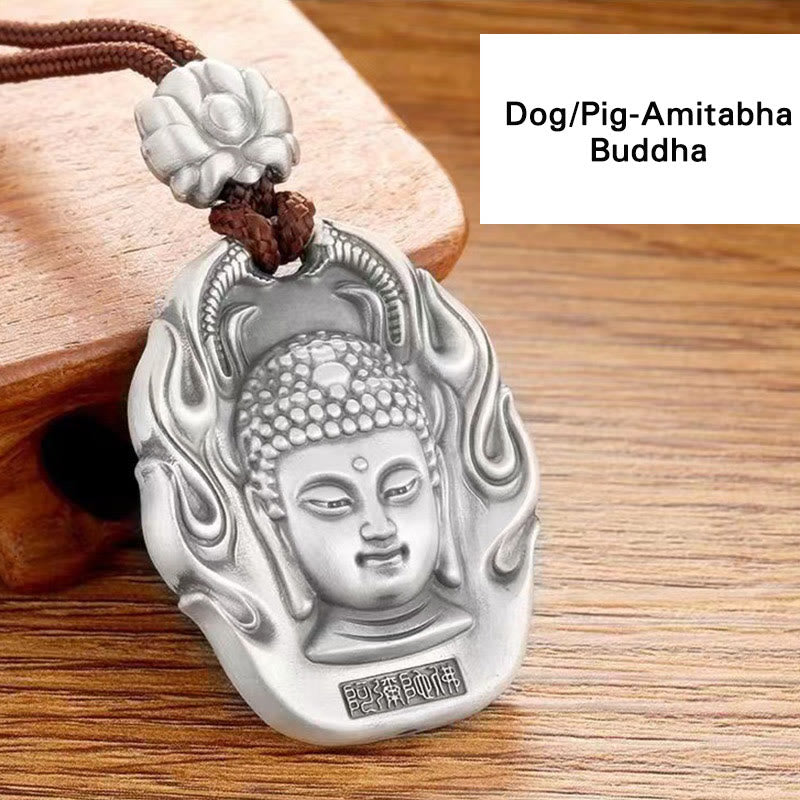 Buddha Stones十二支誕生仏オーム・マニ・パドメ・フムフム 蓮の慈悲のネックレスペンダント - 犬/豚-阿弥陀仏 - image 19