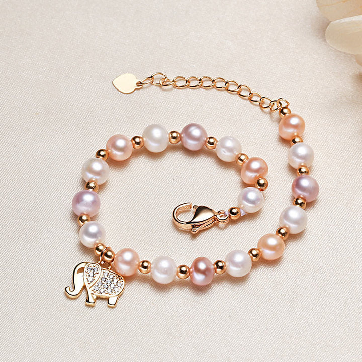 Buddha Stones18Kゴールドメッキ パールエレファントジルコンチャーム シンセリティブレスレット