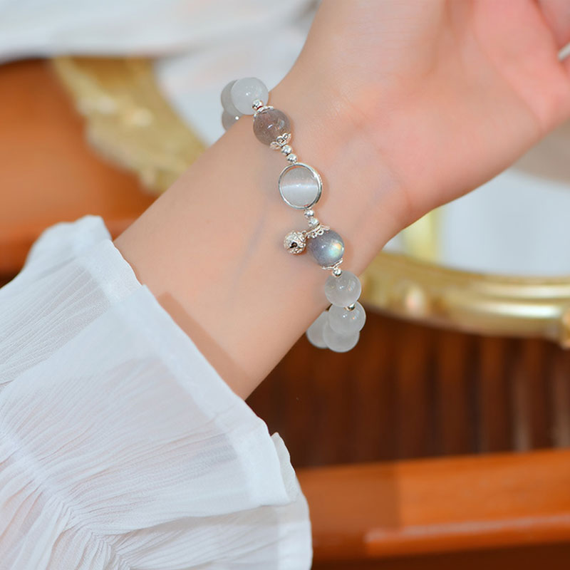 Buddha Stones925スターリングシルバー キャッツアイ ムーンストーン ラブサポートブレスレット