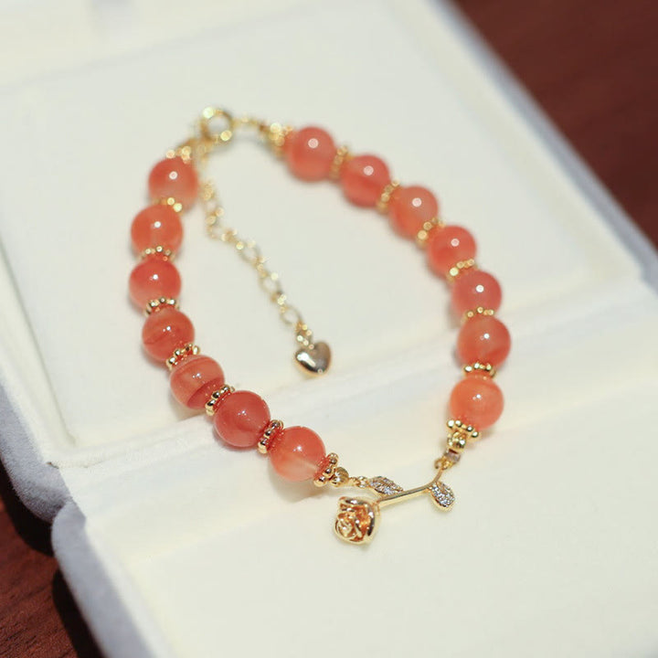 Buddha Stones天然レッドアゲート ローズコンフィデンス カームチェーンブレスレット