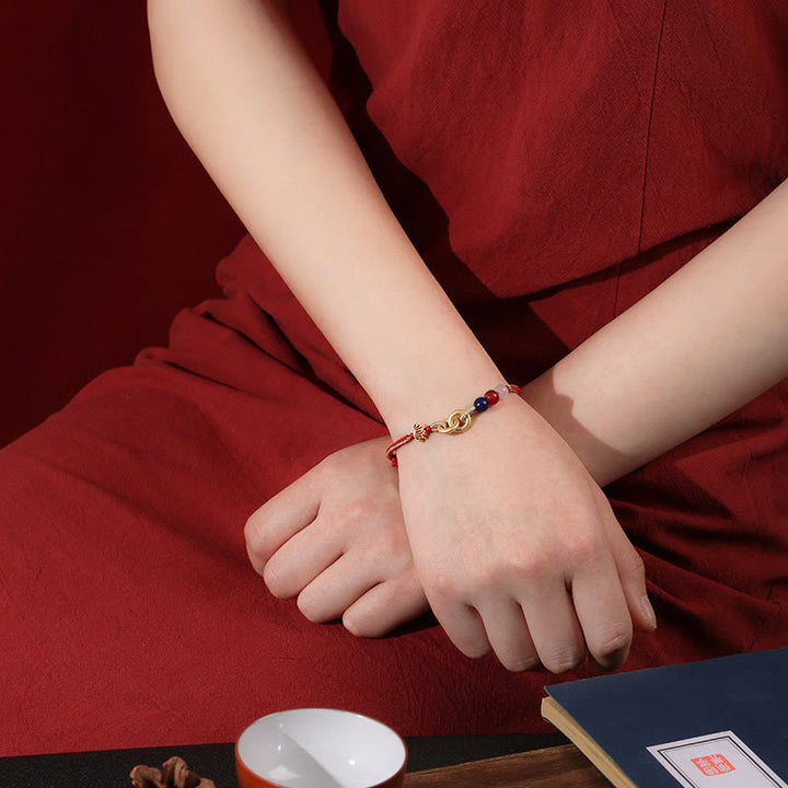 Buddha Stones925 スターリングシルバー ダブル平和のお守りチャーム蓮 縁起の良いブレスレット