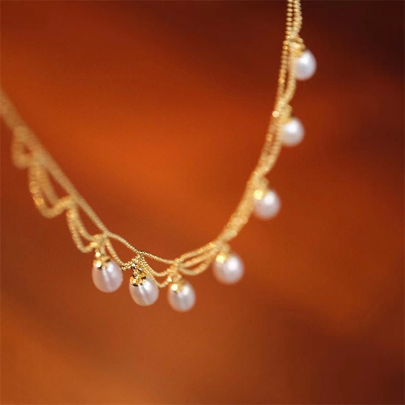 ヴィンテージ 14K ゴールドメッキ パールビーズ ヒーリング マルチレイヤー ネックレス ペンダント