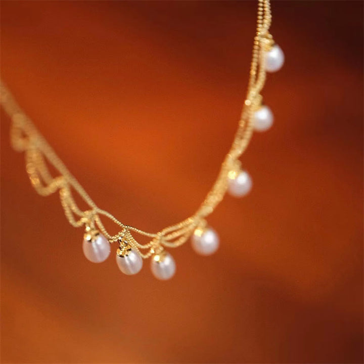 ヴィンテージ 14K ゴールドメッキ パールビーズ ヒーリング マルチレイヤー ネックレス ペンダント