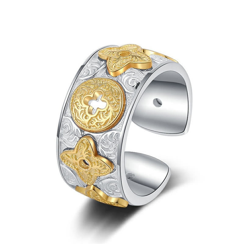 Buddha Stones925 スターリングシルバー ヴィンテージ 唐代花模様 幸運の指輪