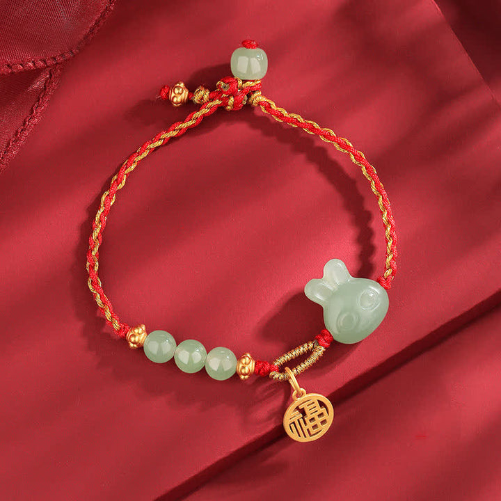Buddha Stones925 スターリングシルバー 卯年 和田翡翠 幸福 幸運 赤い紐ブレスレット