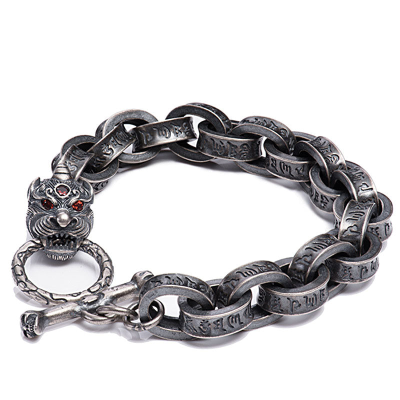 Buddha Stones925スターリングシルバー ドラゴン キリンオーム・マニ・パドメ・フム成功の強さブレスレットバングル