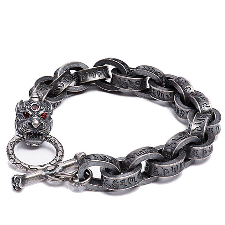 Buddha Stones925スターリングシルバー ドラゴン キリンオーム・マニ・パドメ・フム成功の強さブレスレットバングル