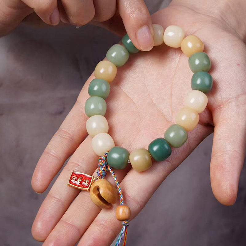 Buddha Stonesナチュラルグラデーション 菩提樹の知恵 木製 魚 ドラム チャーム ブレスレット