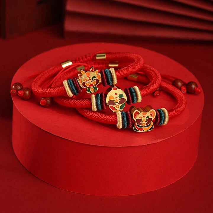 Buddha Stonesハンドメイド925スターリングシルバードラゴン年かわいい中国の十二支幸運編み込みレッドブレスレット
