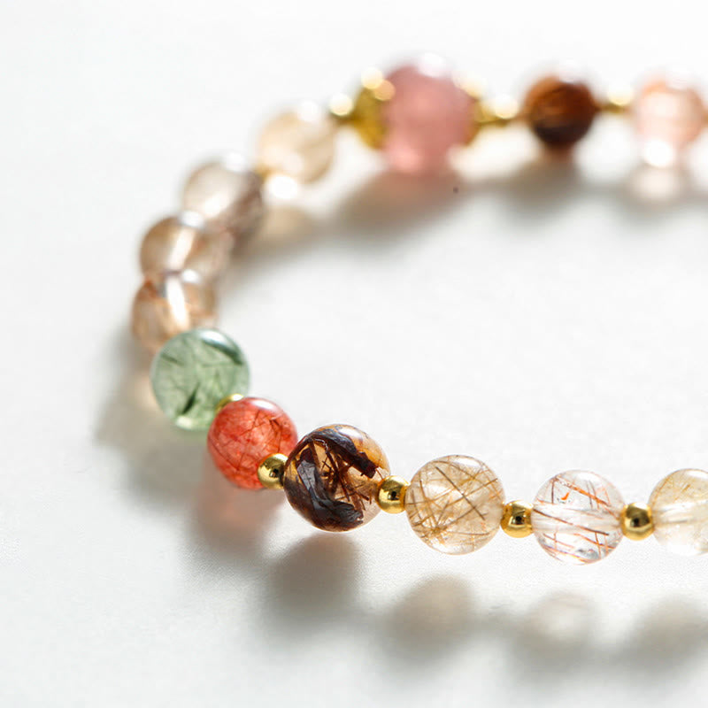 Buddha Stones天然ルチルクォーツ ストロベリークォーツ 貔貅開運財運ブレスレット