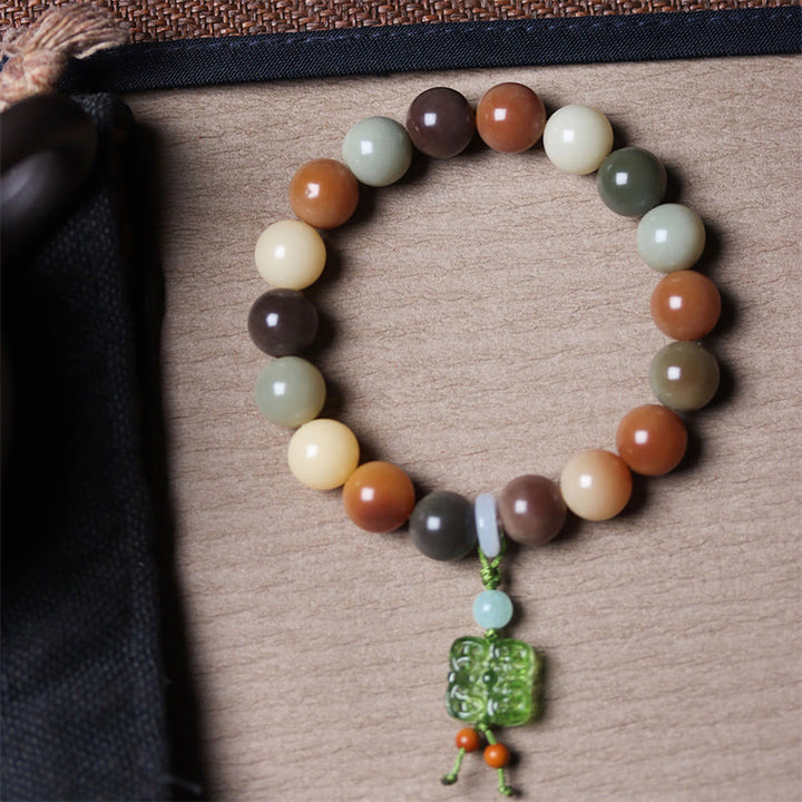 Buddha Stones天然 マルチカラー グラデーション 菩提樹 瑠璃ガラス チャーム 平和ブレスレット