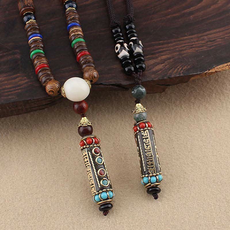 Buddha Stonesチベットオーム・マニ・パドメ・フムビーズウェンジウッドネックレスペンダント - image 3