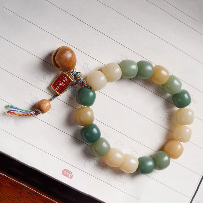 Buddha Stonesナチュラルグラデーション 菩提樹の知恵 木製 魚 ドラム チャーム ブレスレット
