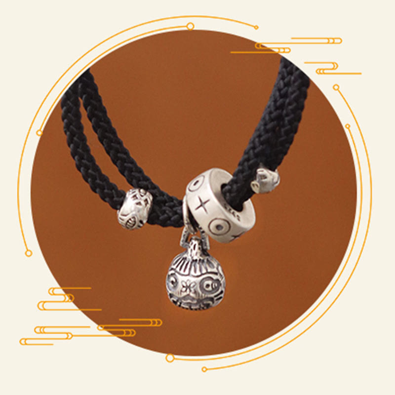 Buddha Stones925 スターリングシルバー ゴールド 呑み込む獣 鯉 富 手作り 編み込みブレスレット