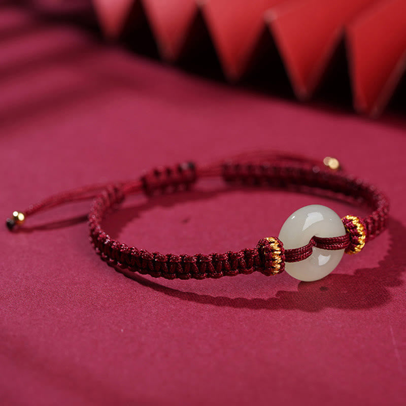 Buddha Stonesの平和バックル翡翠の豊かさの編み込みブレスレット
