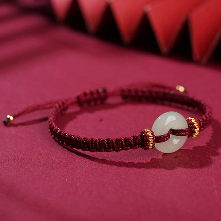 Buddha Stonesの平和バックル翡翠の豊かさの編み込みブレスレット