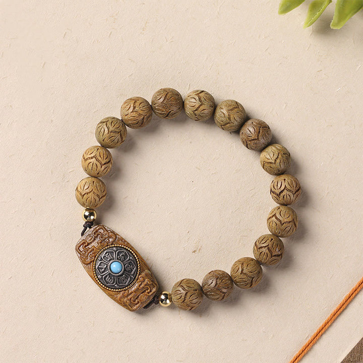 Buddha Stonesグリーンサンダルウッド黒檀サンダルウッドオーム・マニ・パドメ・フム癒しのブレスレット