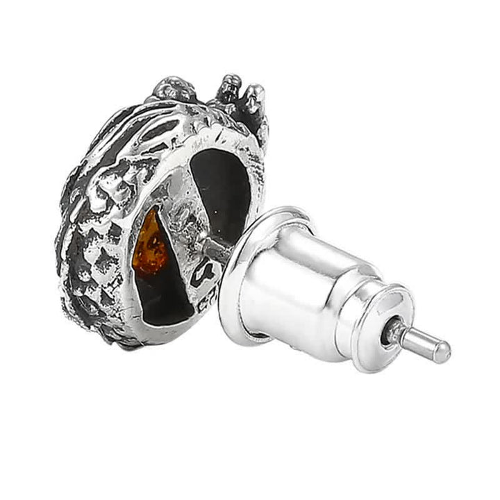 Buddha Stones925スターリングシルバー 天然琥珀 ドラゴン 成功の守護 スタッドピアス