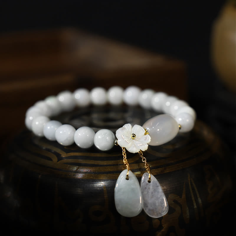 Buddha Stones 天然白翡翠 パワーストーンブレスレット 開運・浄化・癒し レディース用