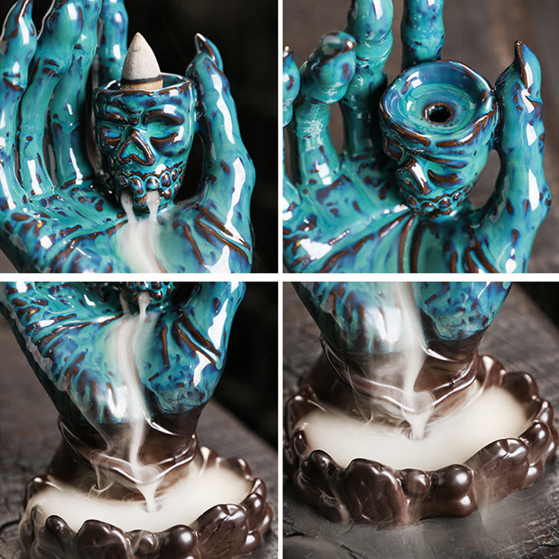 Buddha Stonesハロウィン ゴーストハンド スカルヘッド セラミック 平和 癒し 香炉 装飾