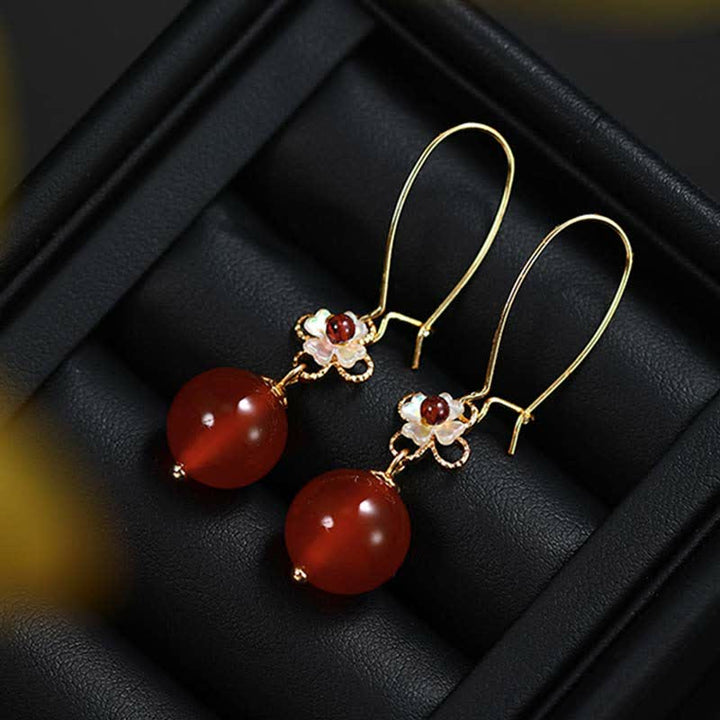 Buddha Stones925スターリングシルバー レッドアゲートフラワービーズ コンフィデンスイヤリング